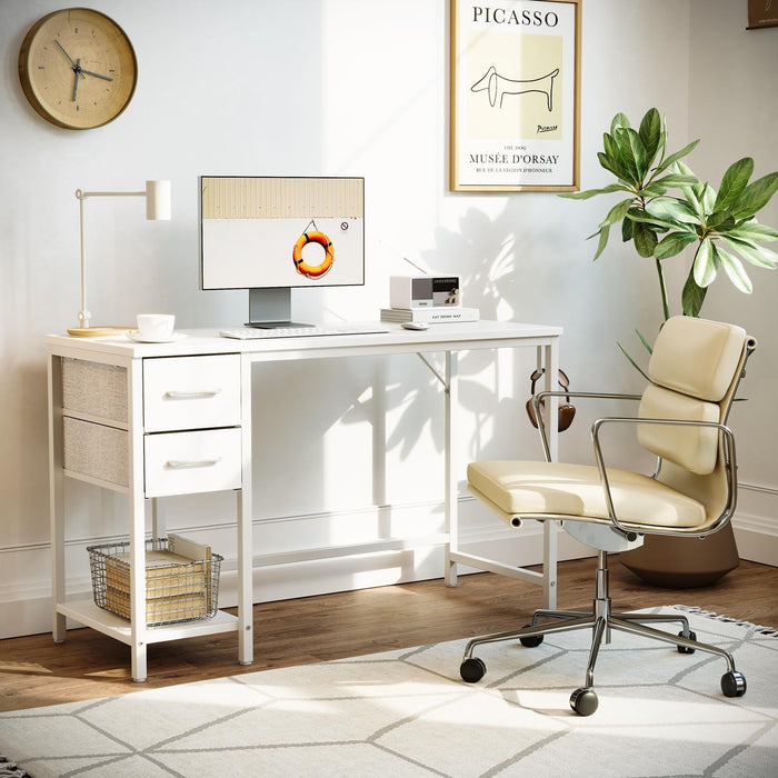 47 Inch White Ergonomic ExecutiveDesk With Drawers