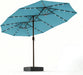 15FT Patio Umbrella with Solar Lights, Double-Sided Extra Large Outdoor Table Umbrella with Base Included, Heavy-Duty 12 Iron Ribs Market Umbrella for Garden, Pool, Backyard, Sky Blue
