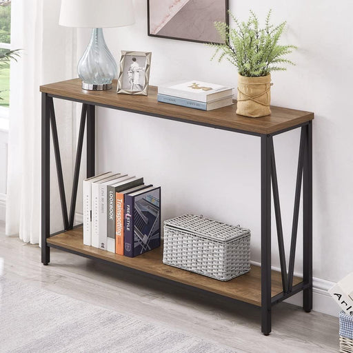 Rustic Sofa Console Table, 2-Tier Industrial Entryway Hallway Table for Living Room, Oak