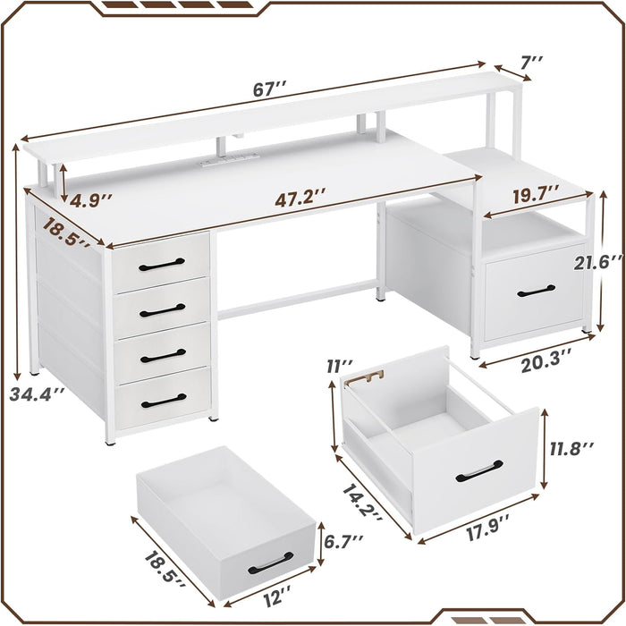 5-Drawer Home Office Desk with LED Lights