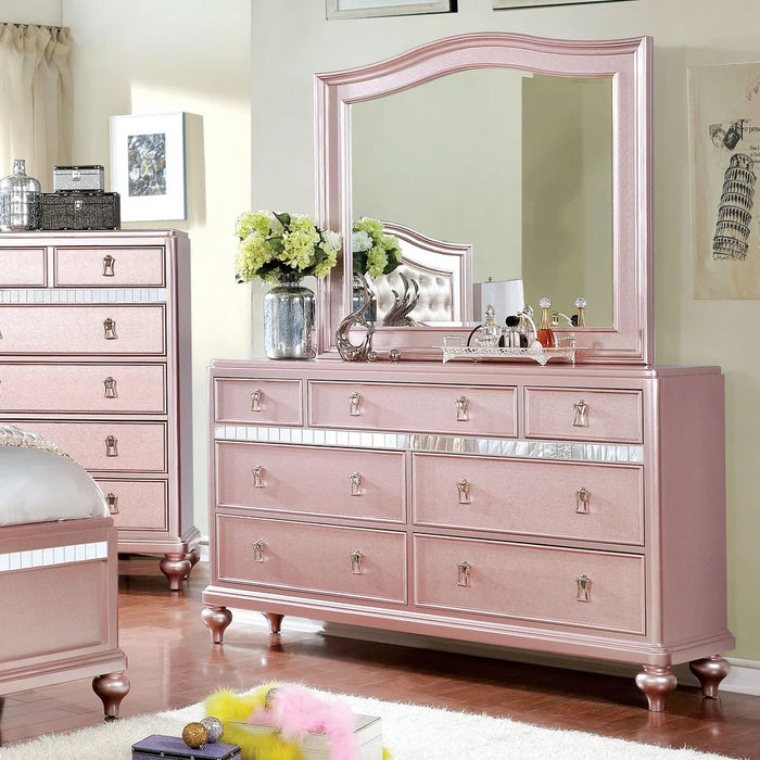 Dzhebel I Contemporary 2-Piece 7-Drawer Dresser and Mirror Set by Rose Gold Light Wood