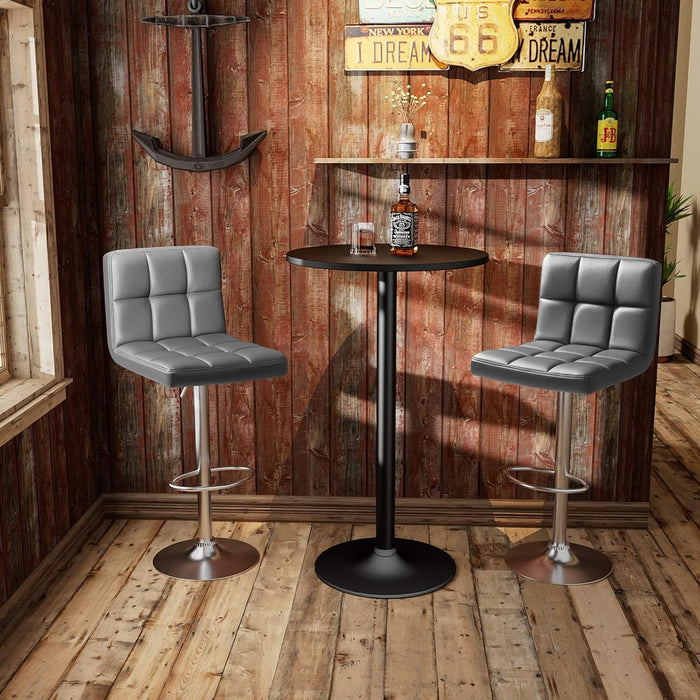 Bar Stools Modern PU Leather Adjustable Swivel Barstools, Armless Hydraulic Kitchen Counter Bar Stool Extra Height Square Island Barstool with Back Set of 2 (Leather, Deep Gray)