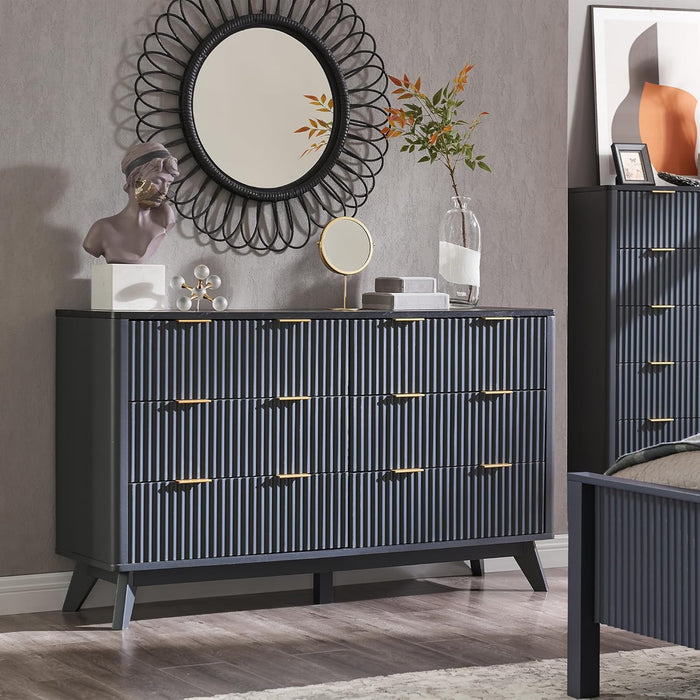 54Inch Fluted Dresser With Premium DarkGrey Marble