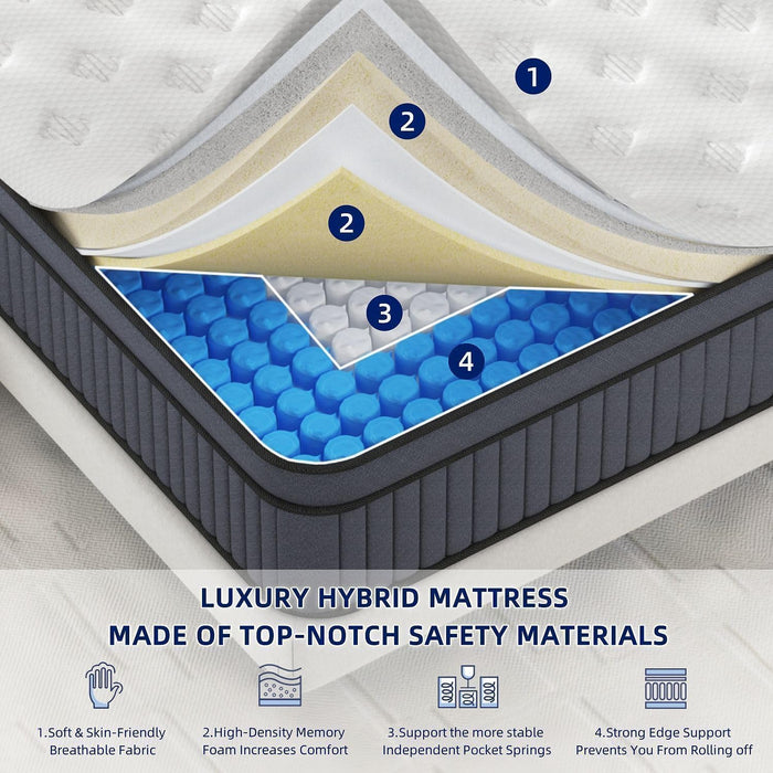 14 Inch Medium Plush King Size Mattress [Upgraded] King Hybrid Mattresses in a Box with Gel Memory Foam & Pocket Springs, Strong Edge Support,Pressure Relief,Certipur-Us,365-Night Trial
