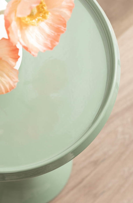 Sanzo Modern round Metal Pedestal Drink Table, 9 X 9 X 23, Soft Green, Decorative Martini Table with Trumpet Base for Use as Indoor Plant Stand or Living Room Mini Table