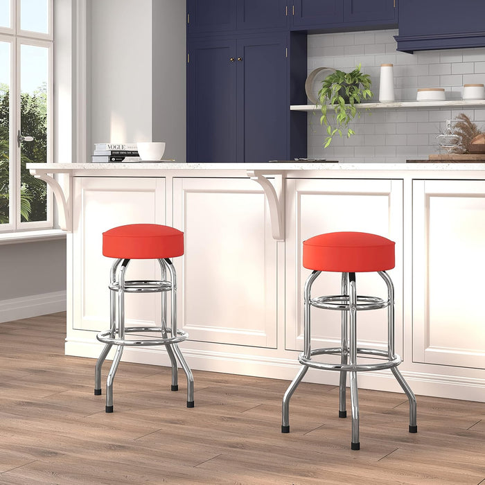 Bruno 2 Pack Double Ring Chrome Barstool with Red Seat
