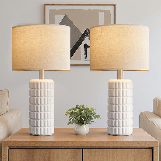 23" Modern Ceramic Table Lamps Set of 2 - Table Lamps for Living Room, Farmhouse Bedside Night Stands Lamp for Bedroom, White Boho Nightstand Lamps Set of 2, Desk Lamp for End Table Home Decor
