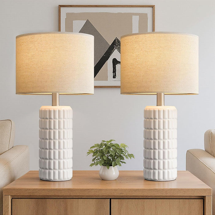 23" Modern Ceramic Table Lamps Set of 2 - Table Lamps for Living Room, Farmhouse Bedside Night Stands Lamp for Bedroom, White Boho Nightstand Lamps Set of 2, Desk Lamp for End Table Home Decor