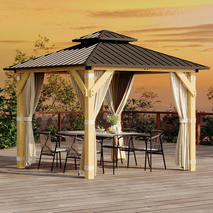 10X10 Durable Weatherproof Wooden Gazebo Hardtop Roof