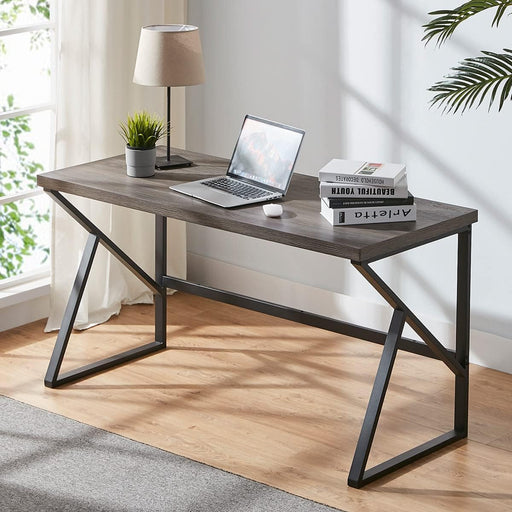 Large Rustic Grey Computer Desk, Metal and Wood Home Office Desk, Industrial Vintage Soho Study Writing Table, Big Long PC Desk Workstation for Livingroom Bedroom, Dark Gray Oak, 60 Inch Wide