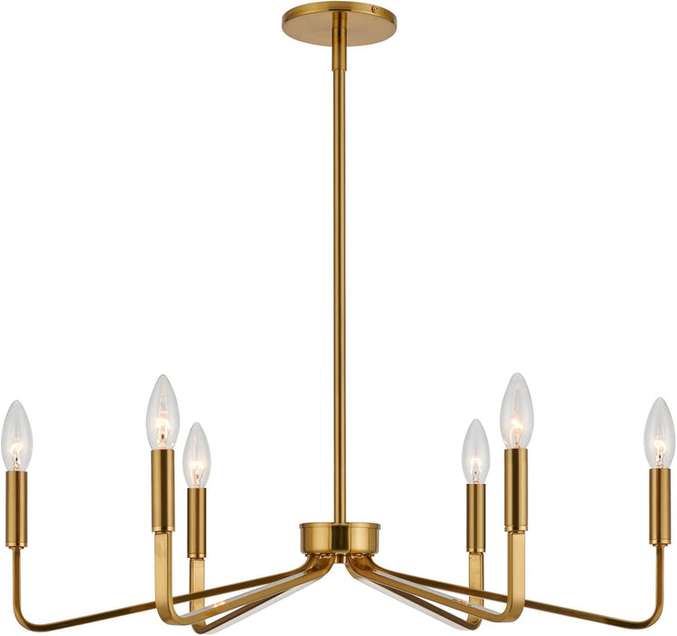 Gold Farmhouse Chandeliers for Dining Room, 6-Light Modern Chandelier Light Fixture, Brushed Brass Industrial Candle Lighting Hanging Ceiling for Living Room Bar Kitchen Island Lights