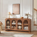 65" Sideboard Buffet Cabinet with Arched Glass Doors, Brown | Modern Wood Sideboard, Spacious Storage Credenza, Adjustable Shelves, Living Room Accent Cabinet, Dining Room & Entryway Use