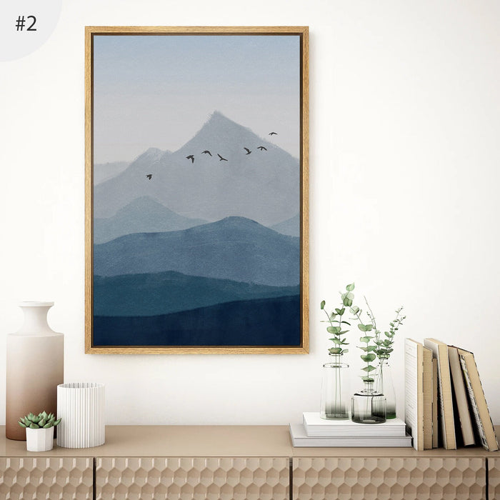 3 Piece Framed Canvas Wall Art Set, Blue Mountain Wall Art Prints, Abstract Nature Landscape Prints, Minimalist Modern Wall Art Decor