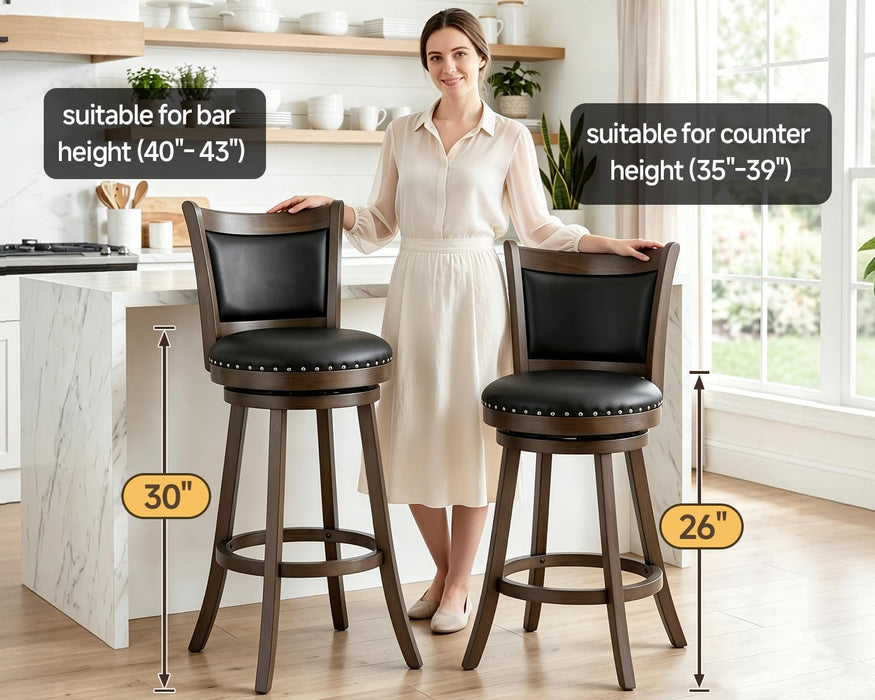 30 Inch Swivel Bar Height Barstools Set of 4, Black Stool Chairs