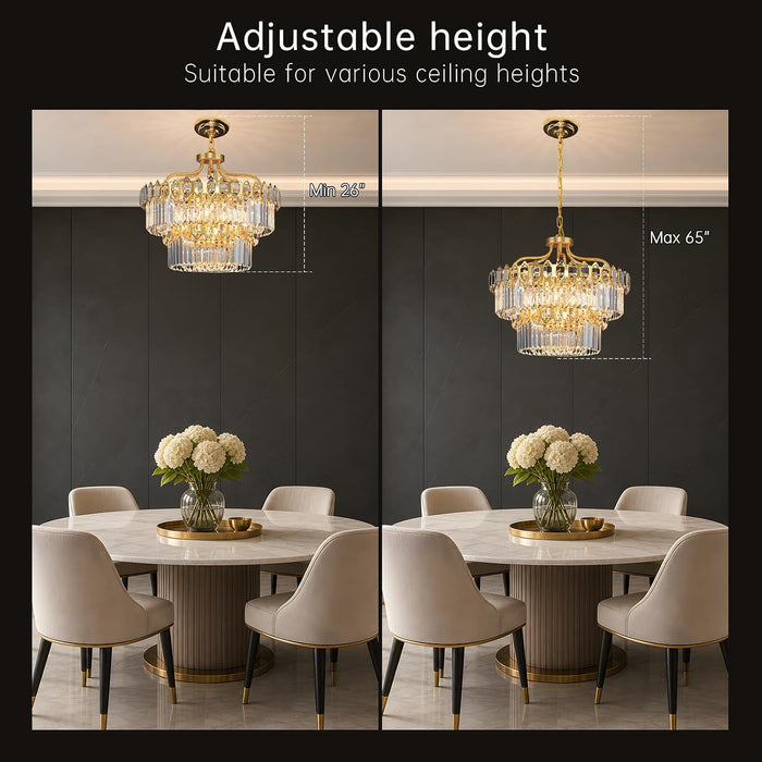 15-Light Modern Luxury Gold round Crystal Chandeliers for Dining Room 24"
