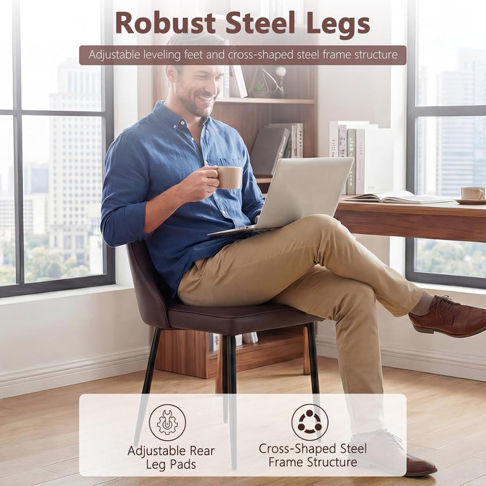 Dining Chairs Set of 4,Dining Room Chairs, Upholstered High Back Side Modern Chairs with Metal Legs, Easy‑To‑Clean Leather Kitchen Chairs for Dining Room Living Room Brown