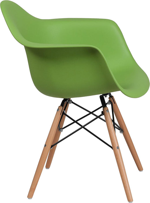 Alonza Series Green Plastic Chair with Wooden Legs