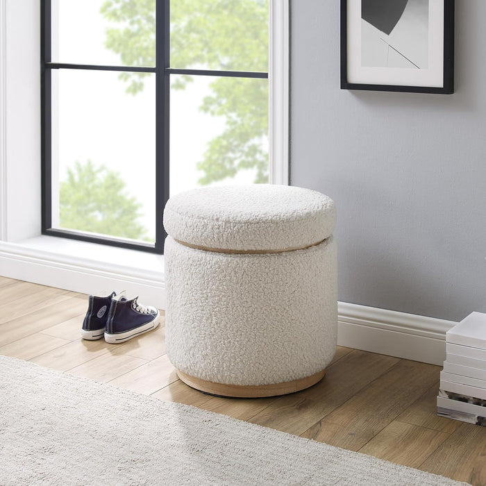 Home Décor Cream Sherpa round Storage Wooden Base by  Lexington Ottoman (AMZN2305)