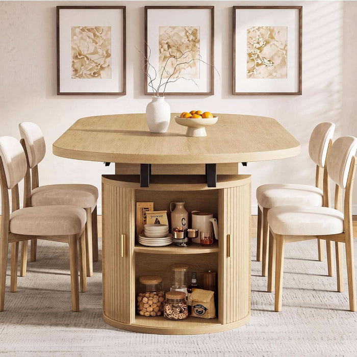 43"-79" Extendable Dining Table for 4-8 with Storage Base, Natural Oak