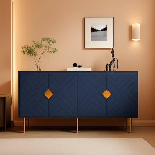 Sideboard Cabinet, 63'' Modern Buffet Cabinet with Storage Set of 2, Credenza with 4 Doors and Adjustable Shelves, Sideboard for Living Room, Kitchen and Entryway, Blue