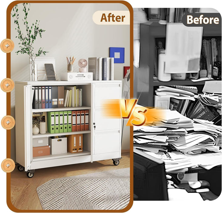 Forty Seven Inch BrilliantWhiteFinish Rolling File Cabinet