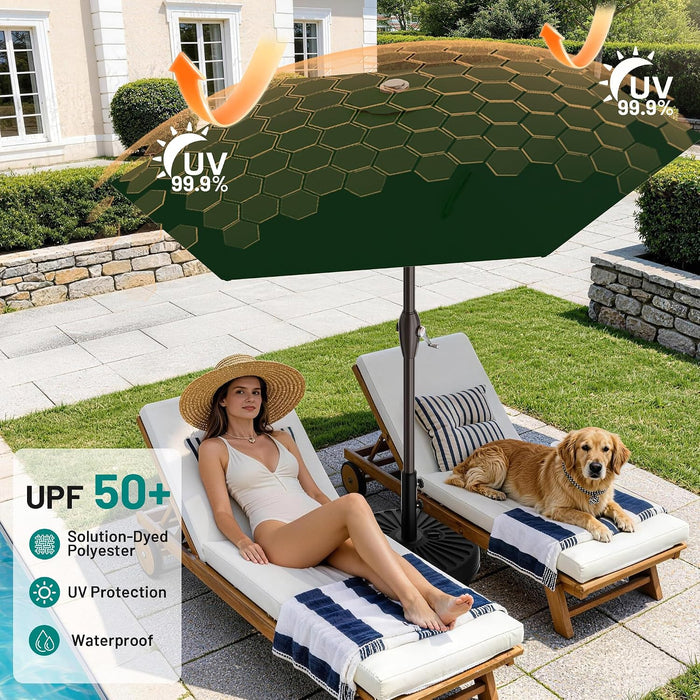7.5FT Patio Umbrella Table Market Umbrella W/Tilt and Crank, Heavy-Duty Outdoor Umbrellas for Pool, Deck, Garden and Backyard, Dark Green
