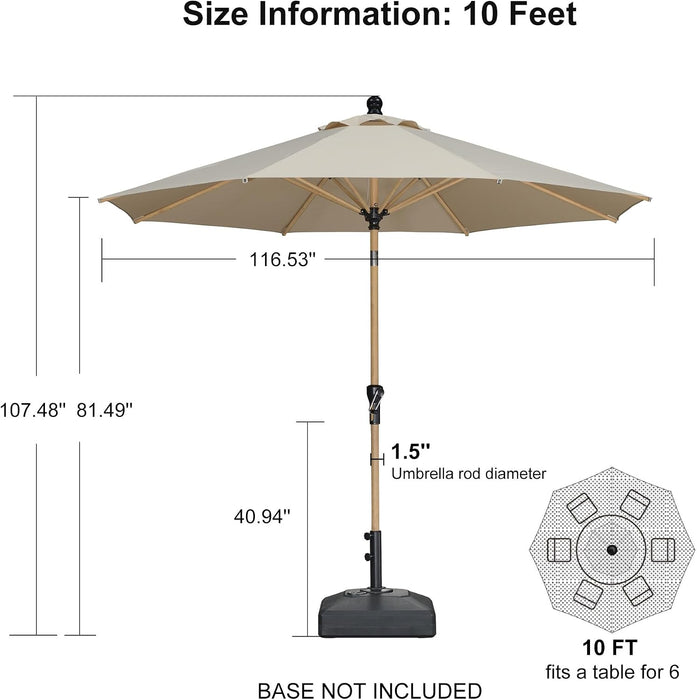 Patio Umbrella 10Ft Market Table round Push Button Tilt, Beige
