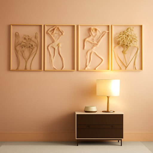 4 Pack Gold Wall Art Decor, Minimalist Single Line Real Metal Wall Art, Woman'S Body Shape Abstract Wall Art (Gold Classic Style, 17 X 11.8'')