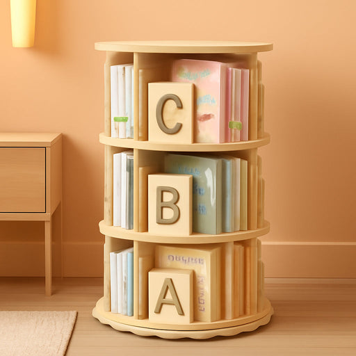Rotating Bookshelf, 360° Spinning Bookcase for Small Spaces, Floor Standing Wooden Book Organizer, Narrow Corner Shelf for Bedroom, Study Room(3 Tier)