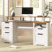 61" Farmhouse Executive Desk with LED Lights and Power Outlets,Computer Desk with Monitor Stand & File Drawers,Large Workspace with Storage Drawers for Home Office,Study,White