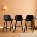 24 Inch Counter Stool, Modern Bucket Barstool Set of 3, Barstools with Back and Footrest, Faux Leather Bar Stools for Kitchen Island Restaurants, Black