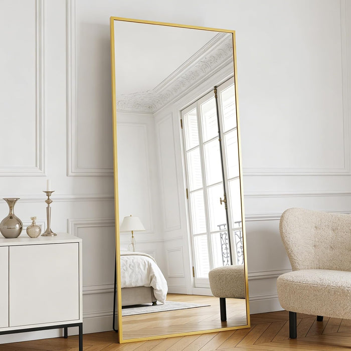 Full Length Mirror with Stand, 65"X24" Gold Full Body Mirror