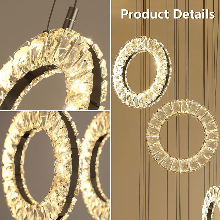 10-Light Crystal Ring Chandelier Ceiling Light Black
