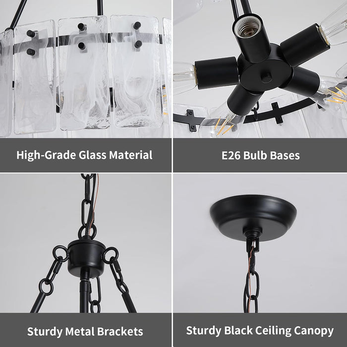 JetBlack CrystalGlass Drum Chandelier Light Luminaire