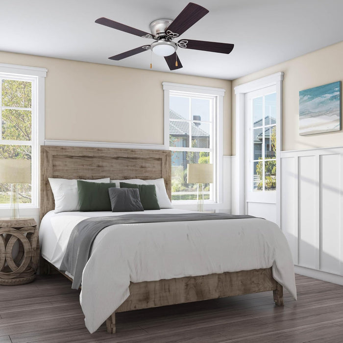 Benton Traditional 52 Inch Ceiling Fan with Light, LED Flush Mount Ceiling Fan, Indoor Fan with 5 Blades, Brown Walnut and Brown Maple Blade Finish Options, Brushed Nickel (51428-01)