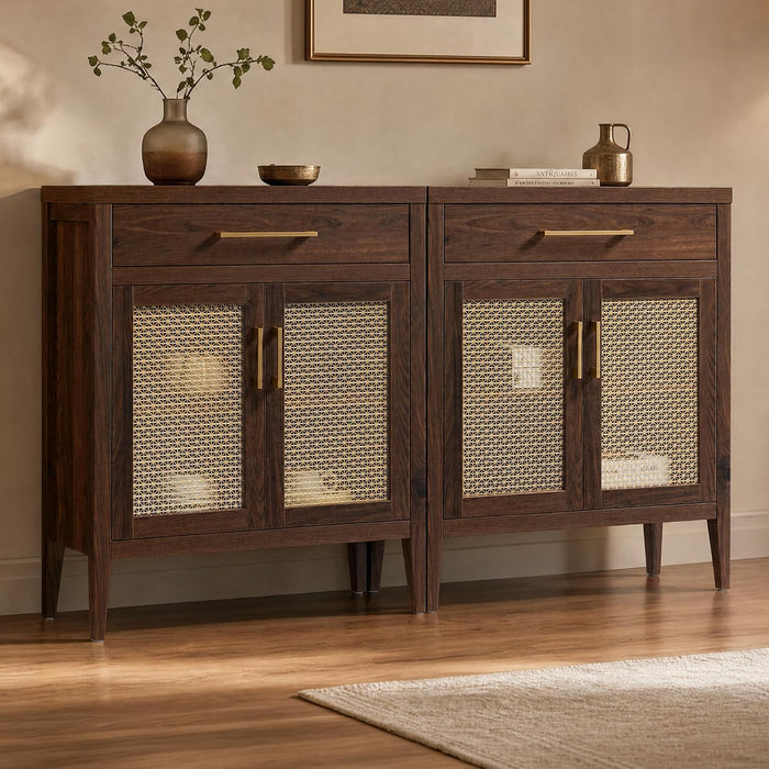 60" Walnut Sideboard Buffet Cabinet with Adjustable Shelves