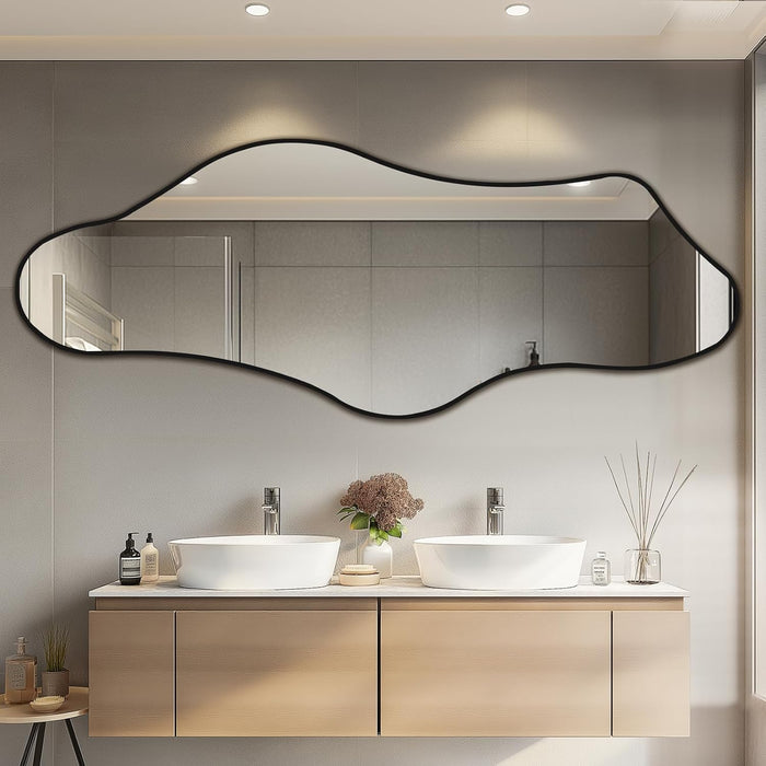 Irregular Mirror 63"X24" Cloud Vanity Mirror Wall Decor, Black