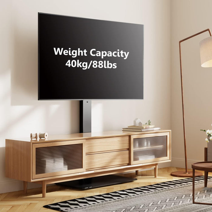 Swivel Floor TV Stand with Mount for Tvs 37 43 50 55 60 65 70 75 Inch LCD LED Flat/Curved Screens Universal Swivel Televisions TV Mount Stand for Bedroom Living Room Black Tempered Glass Base