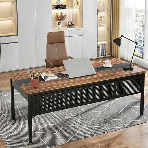 70.8-Inch Executive Desk, Large Office Computer Desk Workstation, Modern Simple Style Laptop Desk Study Writing Table Business Furniture for Home Office (Brown and Black)