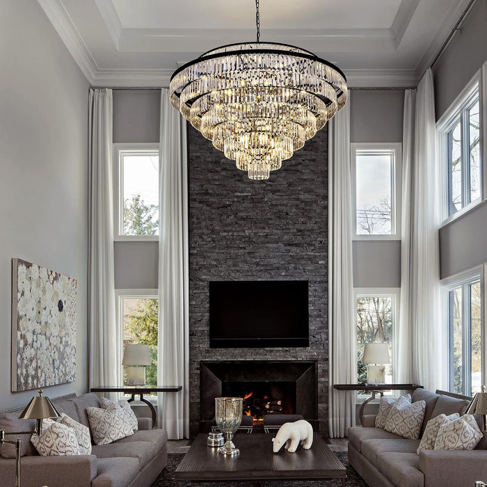 Large Crystal Chandelier, 48’’ Black Farmhouse Luxury Chandelier