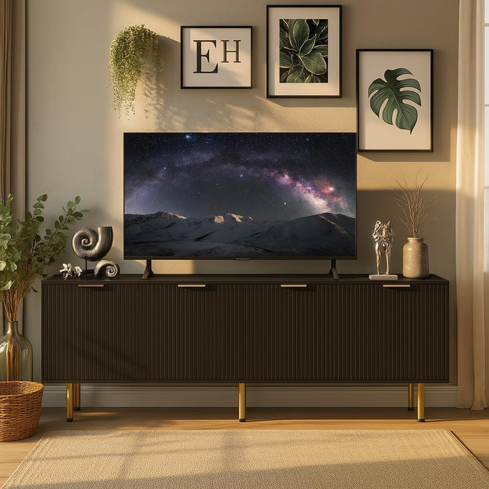 Black TV Stand for Tvs up to 80 Inch,Tv Stands for Living Room & Bedroom,Mid Century Modern TV Console,Entertainment Center with Storage,Entertainment Stand,Tv Cabinet for 55,60,65,70,72,75,80 Inch TV