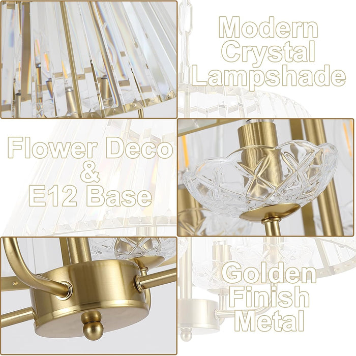 17.7 Inch Gold Crystal Chandelier Contemporary Fixture
