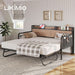 Twin Daybed with Trundle Bed, Storage Headboard with Charging Station, Sofa Day Bed with Strong Supports for Living Room, Bedroom, and Guest Room, Wood Color