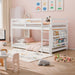 Low Bunk Bed for Kids, Floor Bunk Bed Twin over Twin with Bookshelves & Full Guardrails, Wooden Twin Bunk Bed Frame for Bedroom, Dorm, Boys, Girls, Children, Toddler (White)