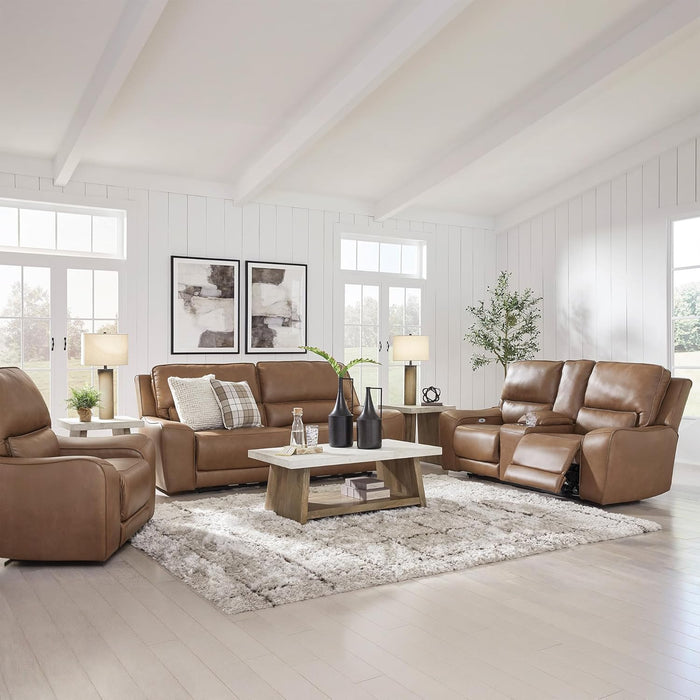 Signature Design by Ashley Spear Hill Contemporary Leather Match Power Reclining Sofa with Adjustable Headrest and USB Ports, Light Brown