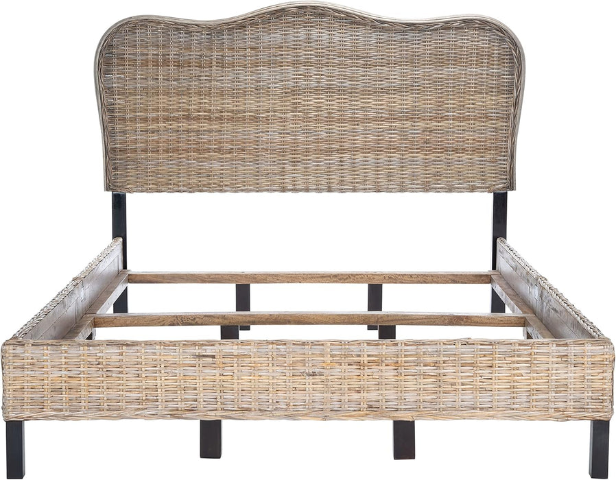 Home Collection Daejon Coastal Rattan Legs Camelback Headboard Full Size Bed BED8001A-F, Grey/Espresso