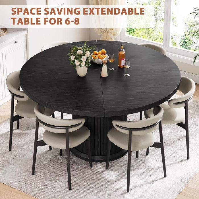Extendable Circular Dining Table 47Inch Black Walnut