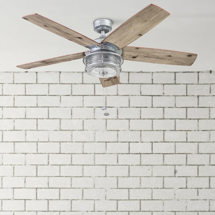 Ceiling Fans Foxhaven Farmhouse 52 Inch Ceiling Fan with Light, Outdoor Fan/Indoor Dual-Mount LED Ceiling Fan, 5 Blades, Ebony and Silver Oak Blade Finish Options, Galvanized (51631-01)