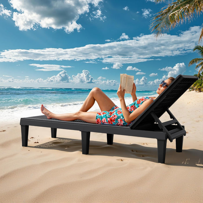 Outdoor Chaise Lounge Chairs Set of 2 with 5-Position Adjustable Backrest, Waterproof PP Sun Loungers for Garden Pool Beach Patio Deck Sunbathing, Black
