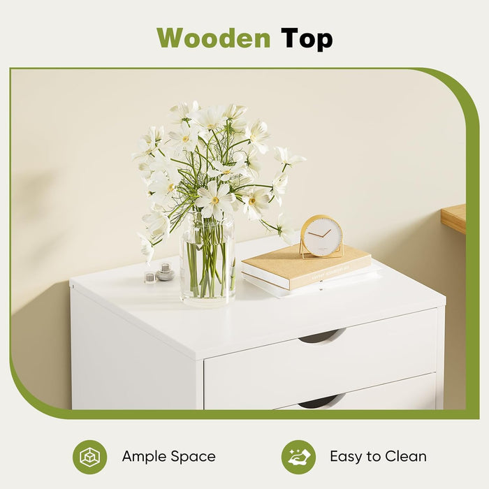 White Wooden Five Drawer Dresser On ReinforcedCasters